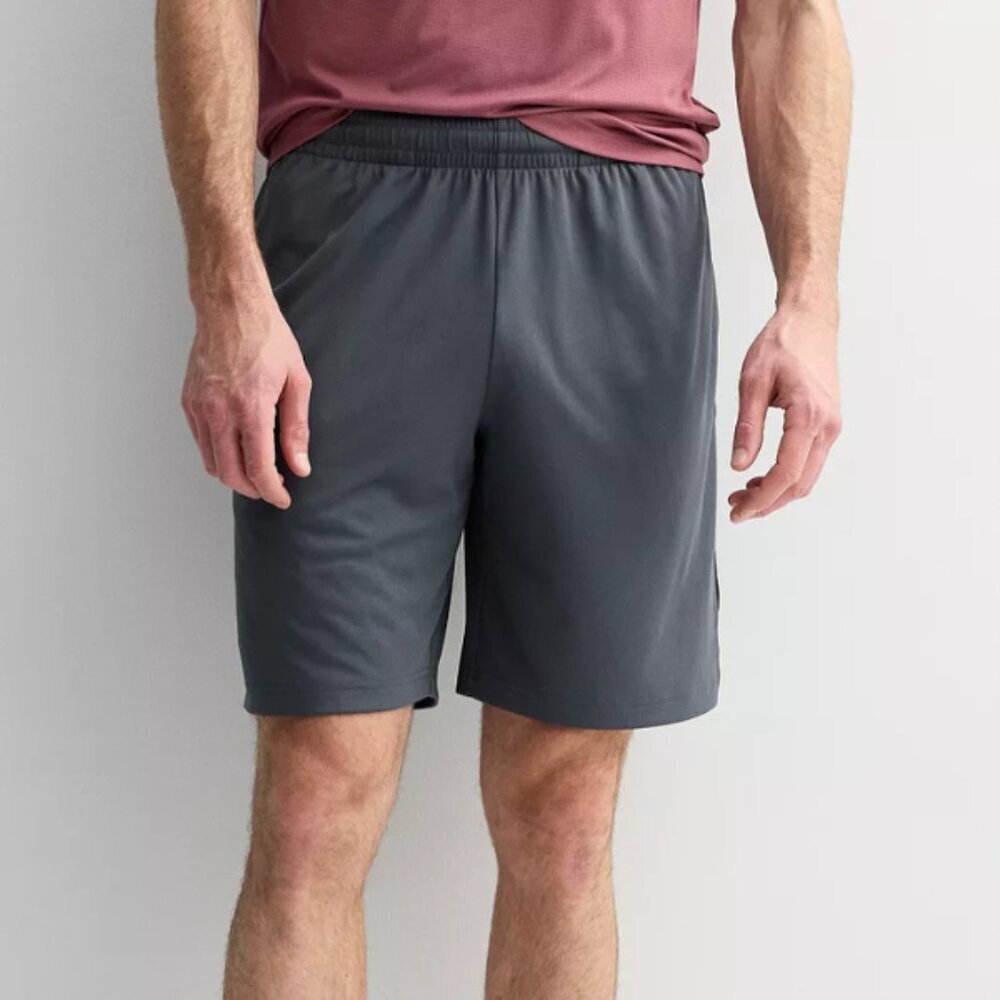 Men’s Dry Tek Athletic Shorts 9” Inseam Size Large Gray Black Performance